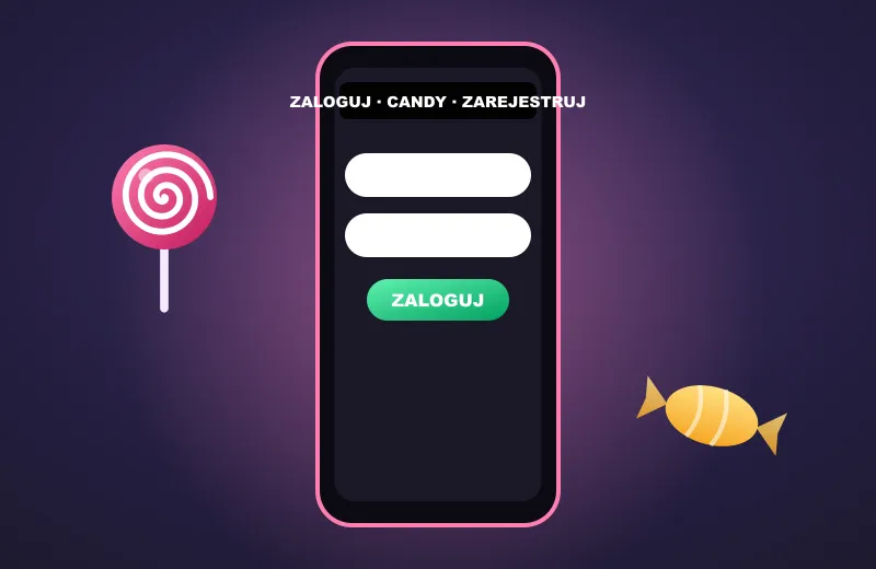 Smartfon z oknem logowania Candy Casino