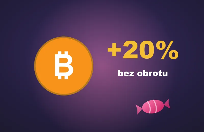 Moneta Bitcoin i napis +20% bez obrotu – Candy kasyno i kryptowaluty
